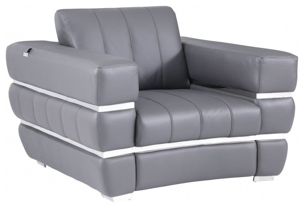 Charcoal Gray Stripe Top Grade Italian Leather Chair