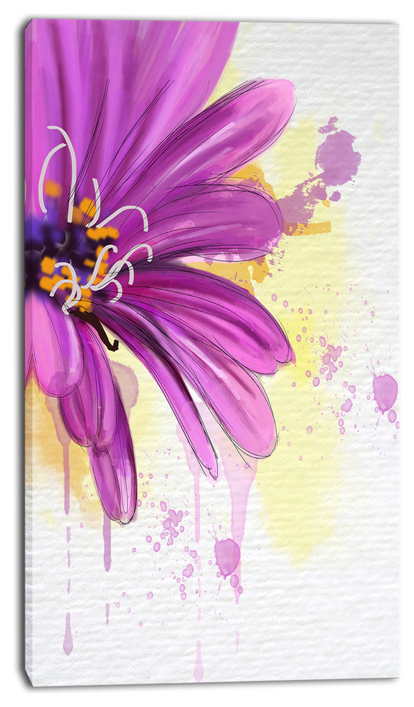 Lovely Purple Flower Watercolor, Floral Canvas Art Print, 16"x32"