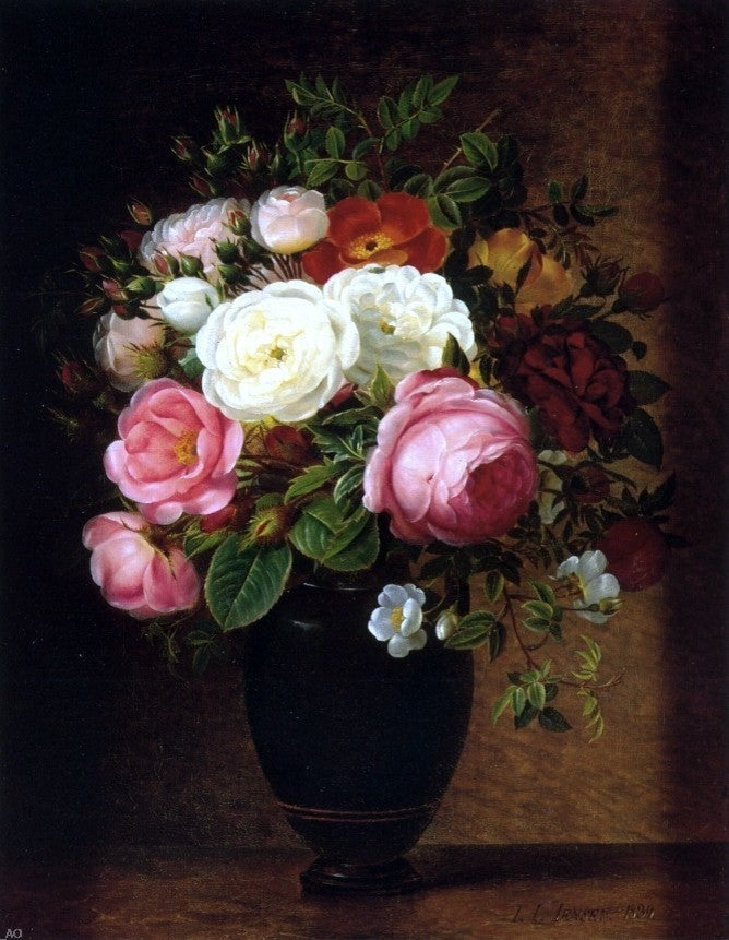 Johan Laurentz Jensen Pink and White Roses in a Black Glaze Wall Decal