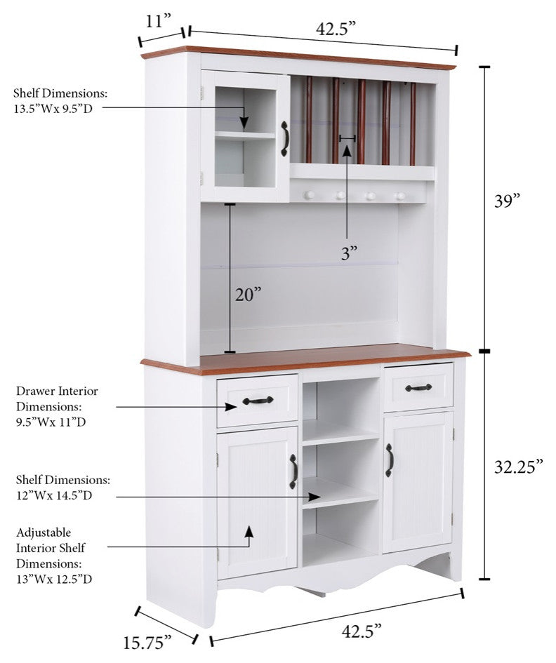OS Home and Office Furniture Model 25308K Countryside Buffet and Hutch
