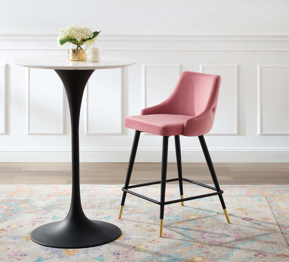 Counter Stool Chair, Velvet, Pink, Modern, Bar Pub Bistro Restaurant Hospitality