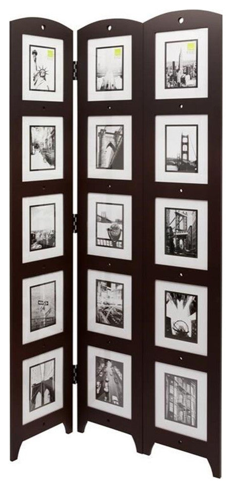 kieragrace KG Traditional  Photo 3-Panel Room Divider Espresso Engineered Wood