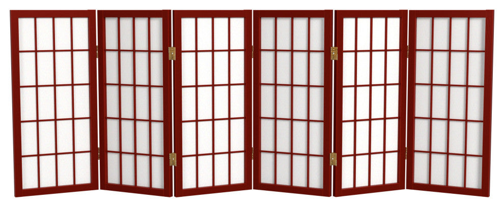 2' Tall Desktop Window Pane Shoji Screen, Rosewood, 6 Panels