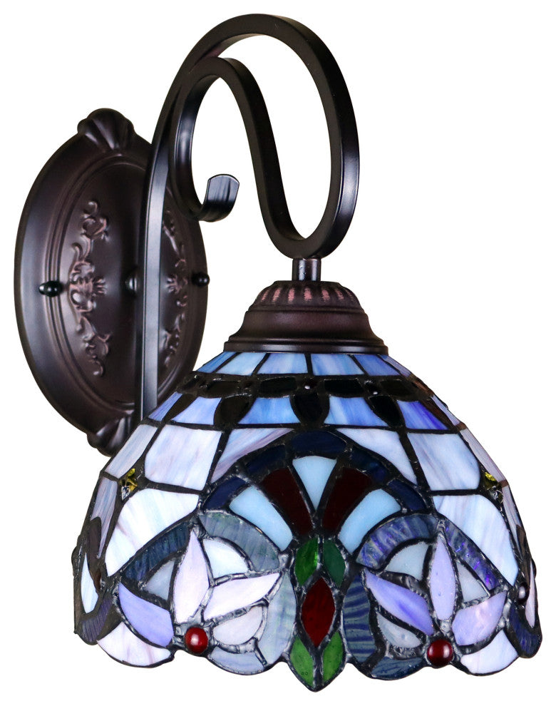 Grenville Victorian Tiffany-Style Blackish Bronze 1 Light Wall Sconce 8" Wide