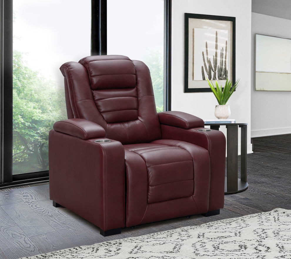 Cyrus Leather Home Theater Power Recliner, Power Headrest, Red