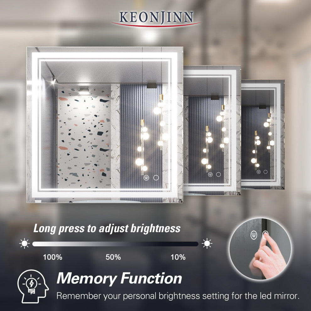 LED Bathroom Mirror, Anti-Fog Memory Dimmable IP54 Waterproof, 36"x36"