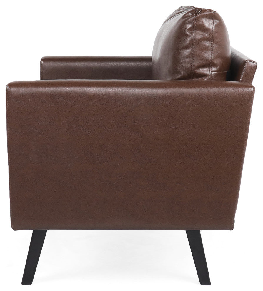 Dowd Mid Century Modern Faux Leather Club Chair, Dark Brown
