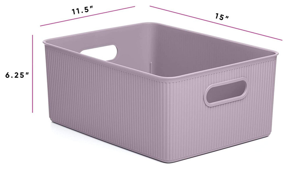 Superio Ribbed Storage Bin, Plastic Storage Basket, Lilac, 15 L