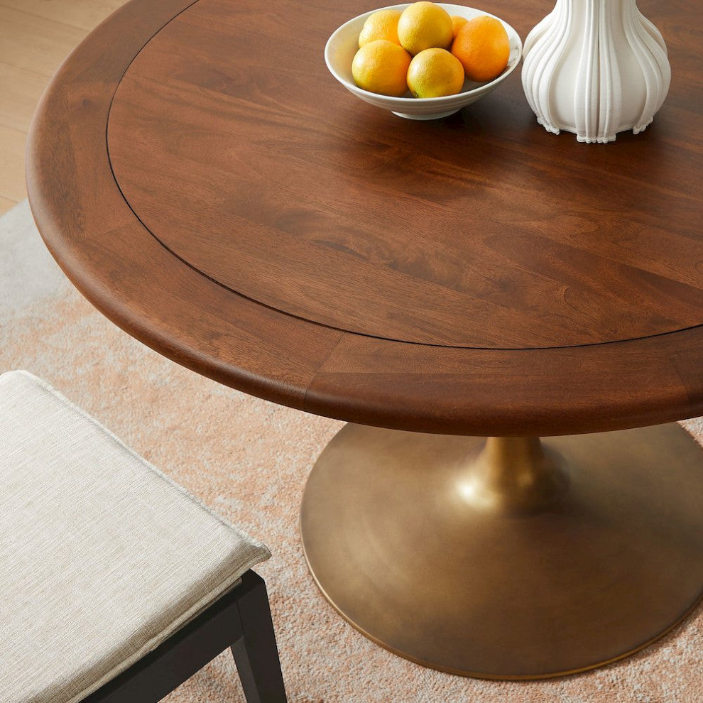 Lippa 48 Round Pedestal Solid Wood and Metal Dining Table