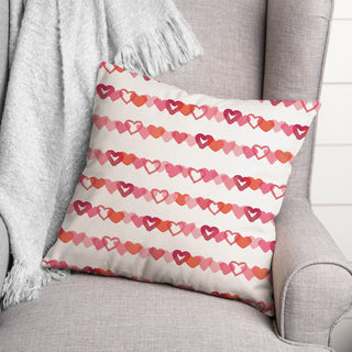 Watercolor Heart Stripes 18"x18" Spun Poly Pillow