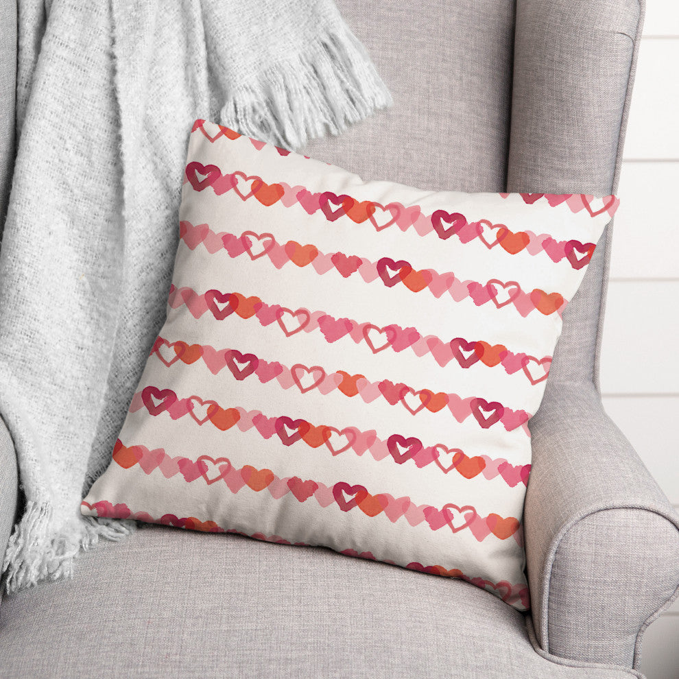 Watercolor Heart Stripes 18"x18" Spun Poly Pillow