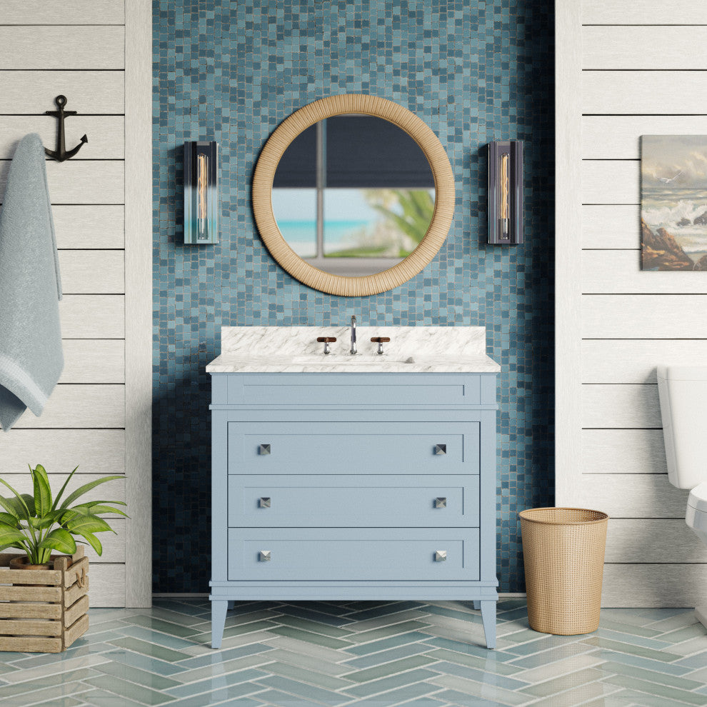 Eleanor 36" Bathroom Vanity, Powder Blue, Carrara Marble
