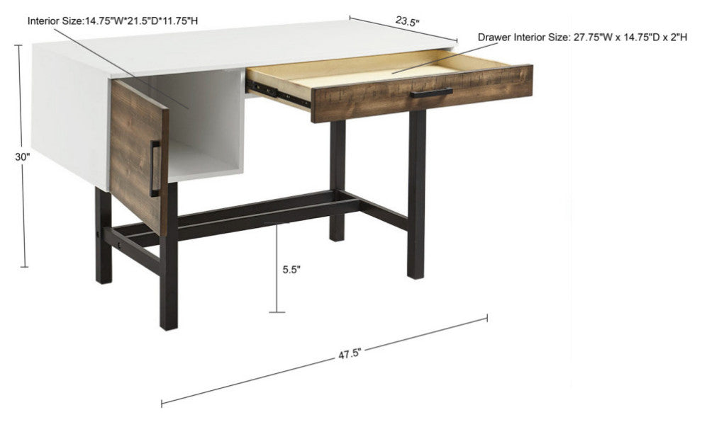 Madison Park Kirtley Modern Industrial Wood Office Writing Desk, White