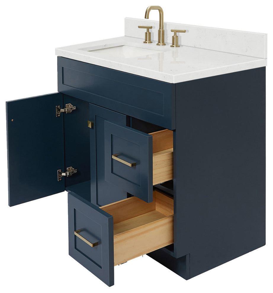 Ariel Hamlet 36" Single Left Rectangle Sink Bathroom Vanity, Carrara Quartz