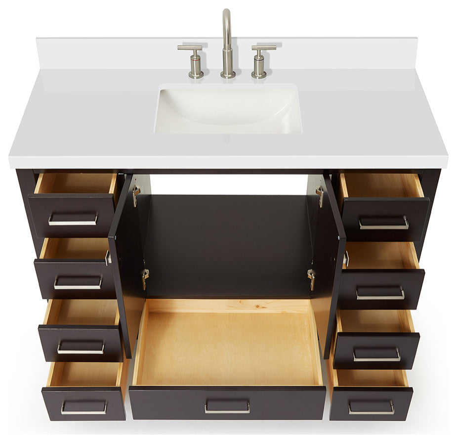 Ariel Cambridge 49" Rectangle Sink Bathroom Vanity Quartz Top, No Mirror
