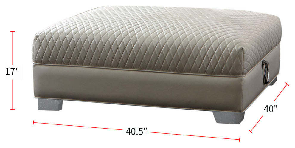 Leatherette Upholstered Ottoman with Chrome Legs, Pearl White