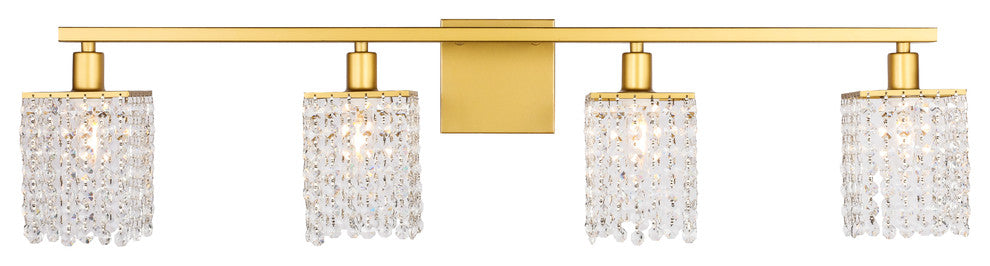 Brass Finish And Clear Crystals 4-Light Wall Sconce