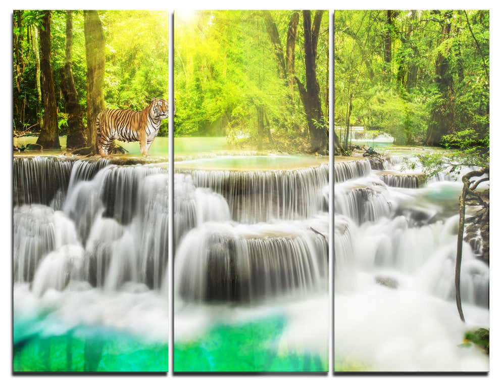 "Erawan Waterfall in Kanchanaburi" Photography Metal Wall Art, 3 Panels, 36"x28"