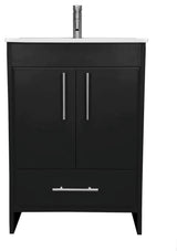 Pacific 24 Bathroom Vanity With Ceramic Top and Brushed Nickel Handles, Black
