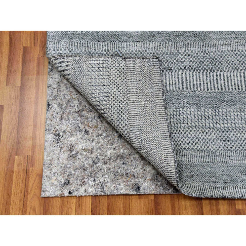 Gainsboro Gray Wool and Silk Hand Knotted Grass Design Oriental Rug, 8'0"x10'3"