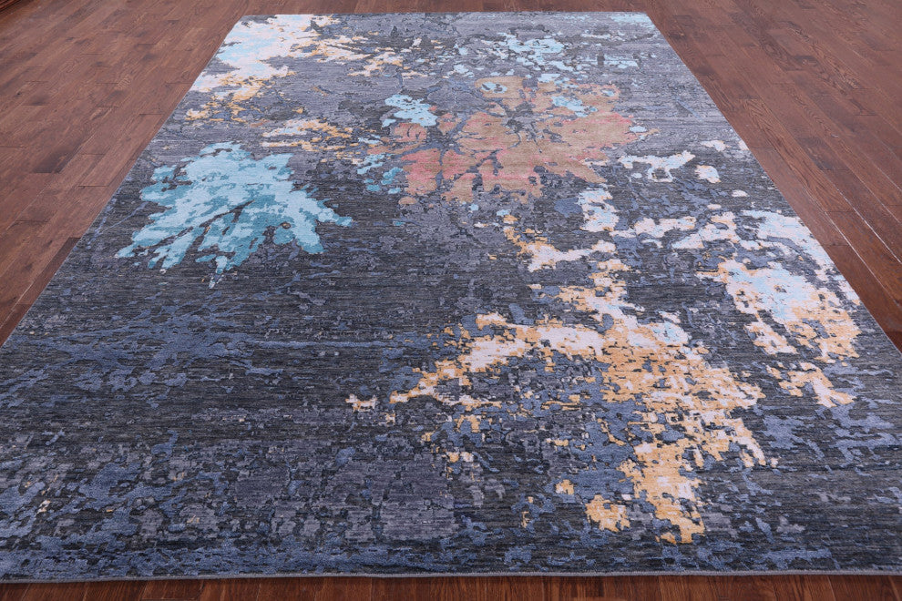 9' 1" X 12' 0" Abstract Wool & Silk Hand Knotted Rug - Q14897