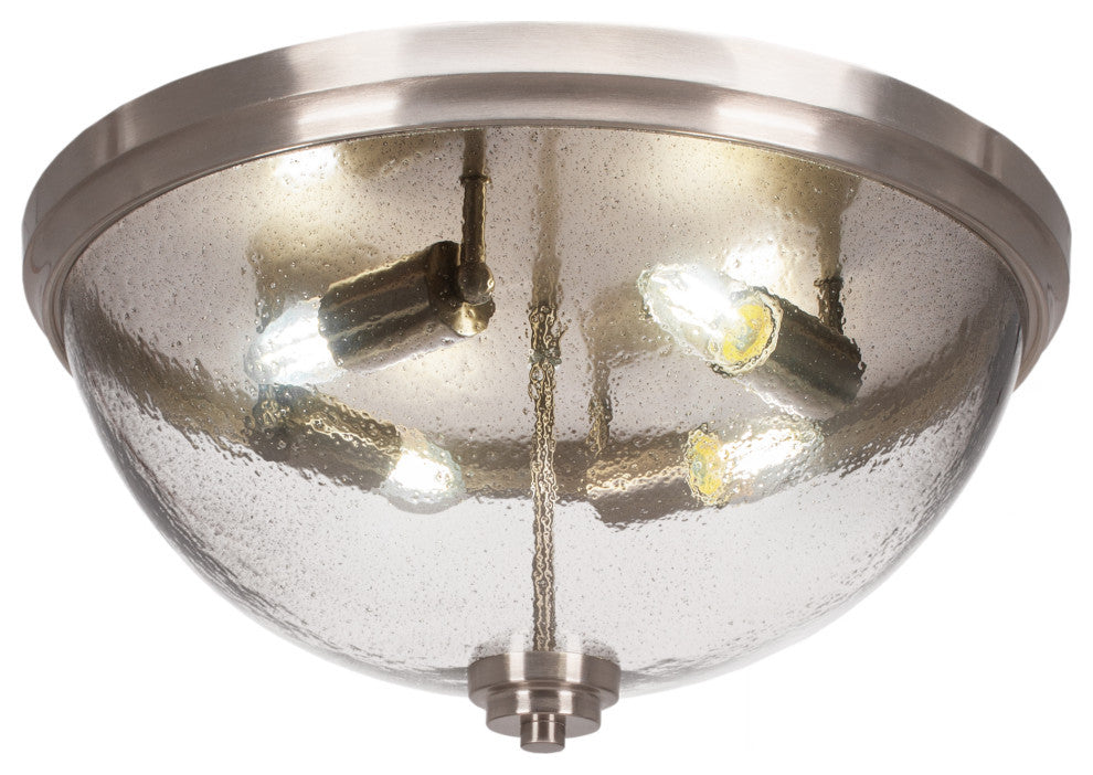 18" 4-Light Flush Mount Light, Brushed Nickel, Smoke Bubble Glass