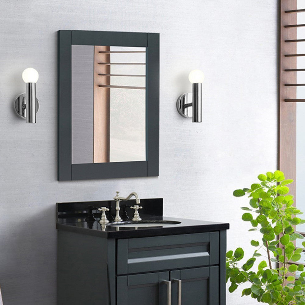24" Wood Frame Mirror, Dark Gray