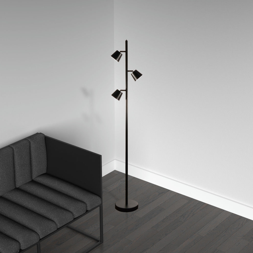 3 Light LED Floor Lamp, Matte Black Finish