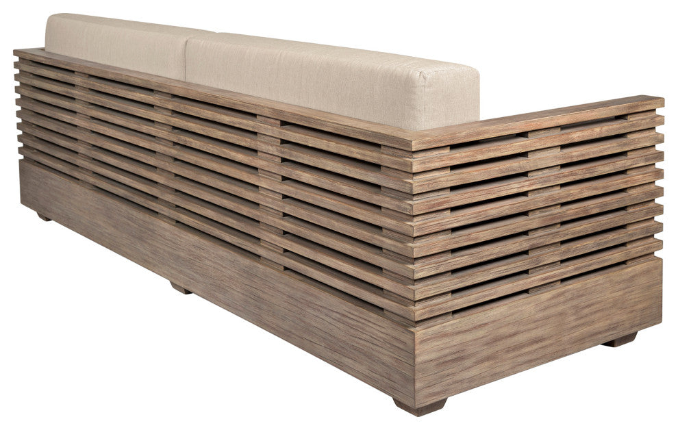 Vivid Outdoor Patio Sofa, Light Eucalyptus Wood With Taupe Olefin Cushions