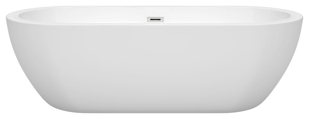 Soho 72" Freestanding White Bathtub, Polished Chrome Drain and Overflow Trim