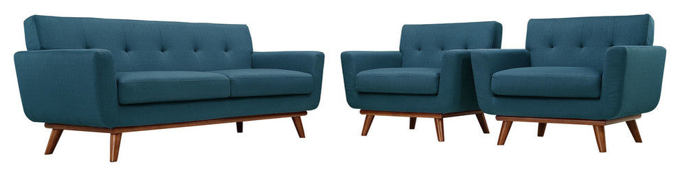 Modern Contemporary Living Room Armchairs and Loveseat Sofa, Azure, 3-Piece Set