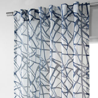 Matrix Printed Sheer Curtain Single Panel, Blue, 50"x96"