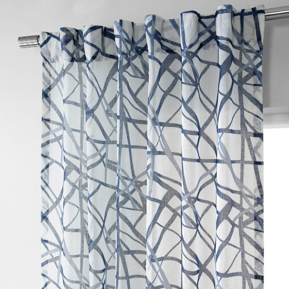 Matrix Printed Sheer Curtain Single Panel, Blue, 50"x96"