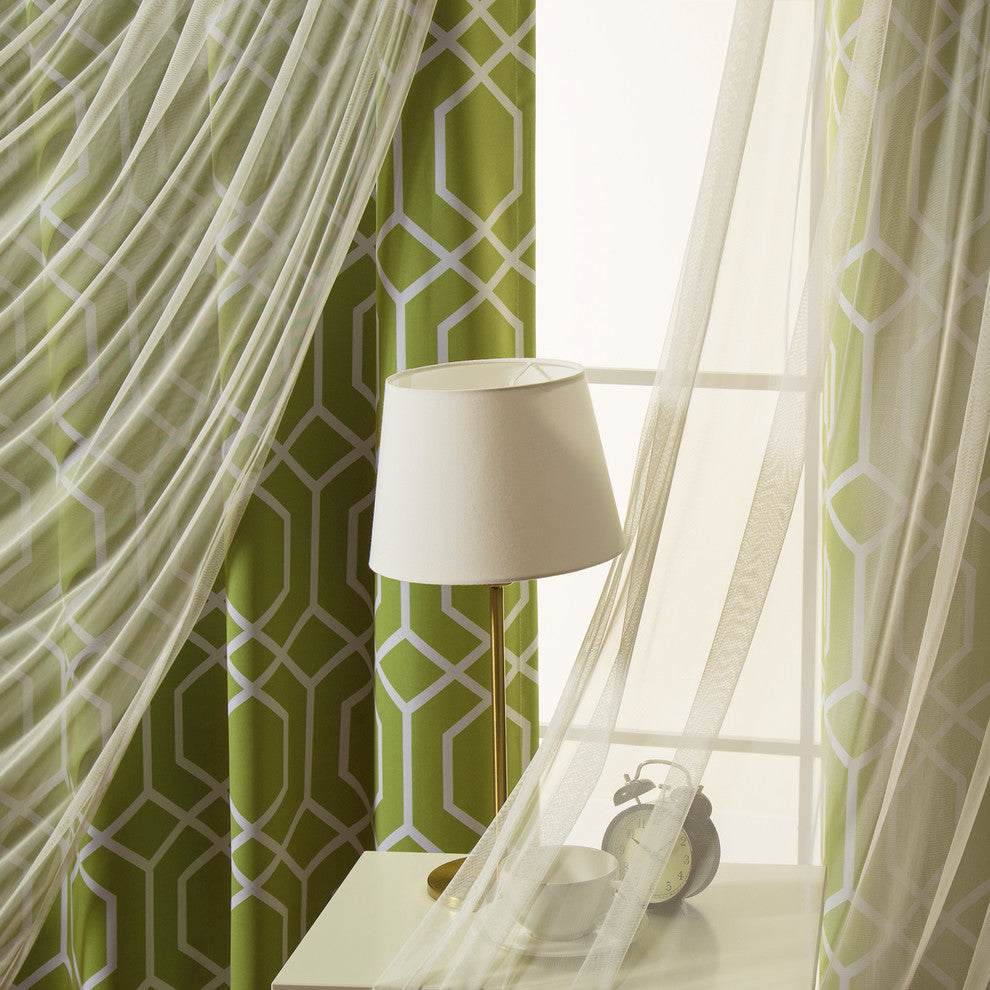 Tulle Lace and Geometric Trellis Room Darkening Mix and Match