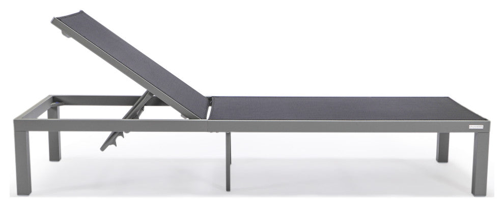 LeisureMod Marlin Gray Patio Chaise Lounge Chair with Fire Pit Table, Black