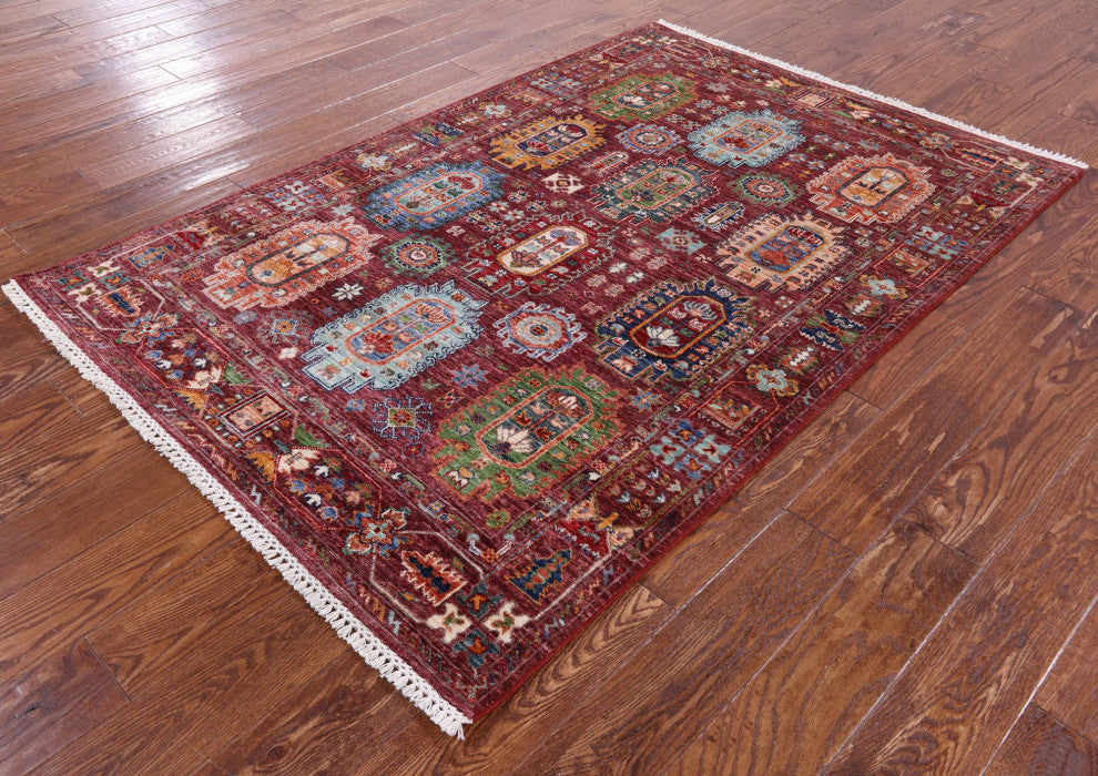 4' 1" X 6' 0" Fine Turkmen Ersari Handmade Wool Rug - Q12789