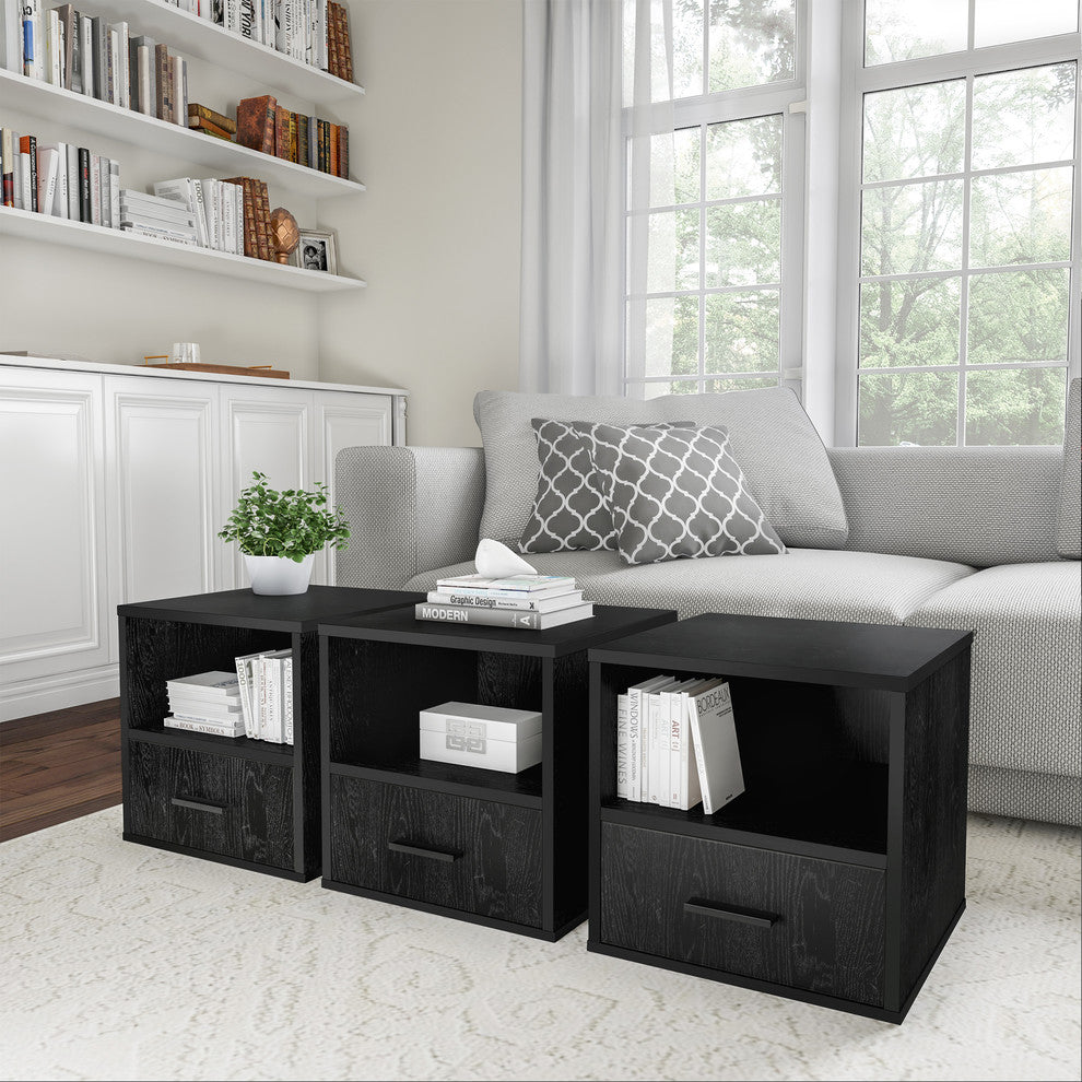Lavish Home Stacking Modular Cube Endtable With Drawer, Black