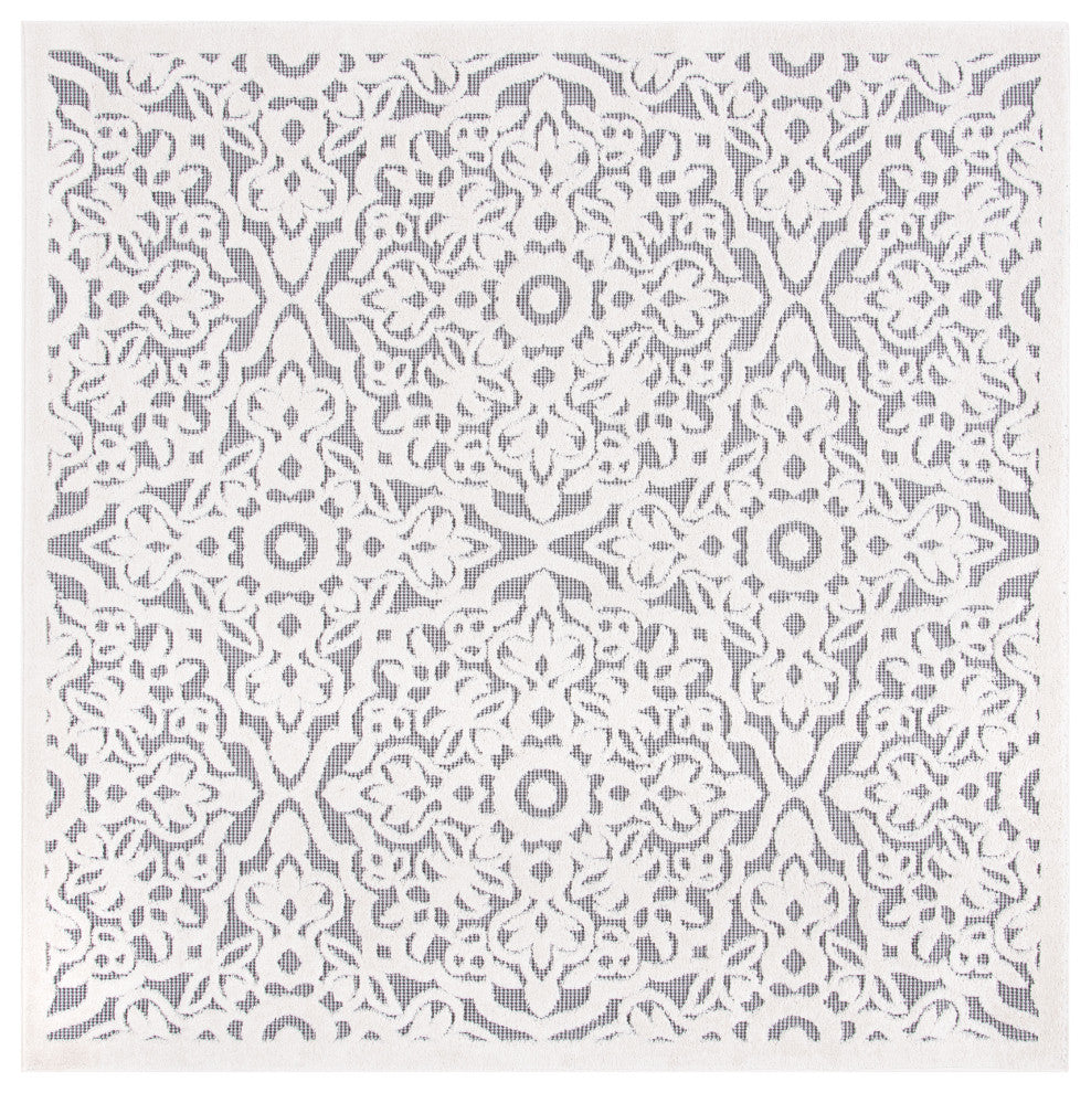 Safavieh Indoor-Outdoor Cabana Collection, CBN662 Rug, Ivory/Gray, 6'7" Square