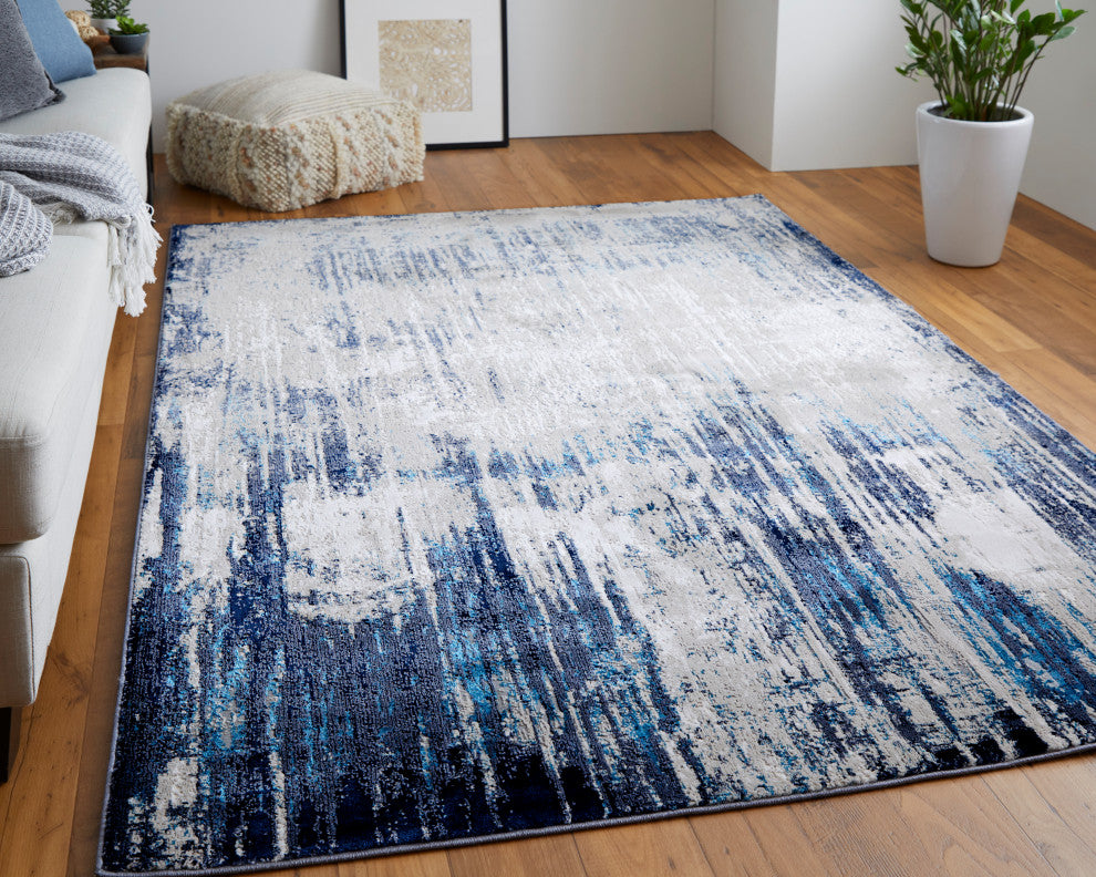 Weave & Wander Armada Contrasting Beige/Blue Rug, 10'x13'2"