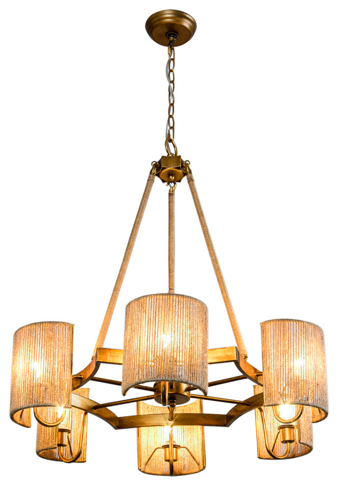 28.74 in. 6-Light Farmhouse Chandelier with Rope Sole shade