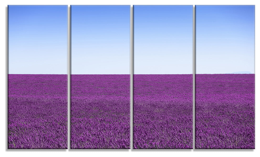 "Lavender Flowers With Blue Horizon" Landscape Wall Art Print, 4 Panels, 48"x28"