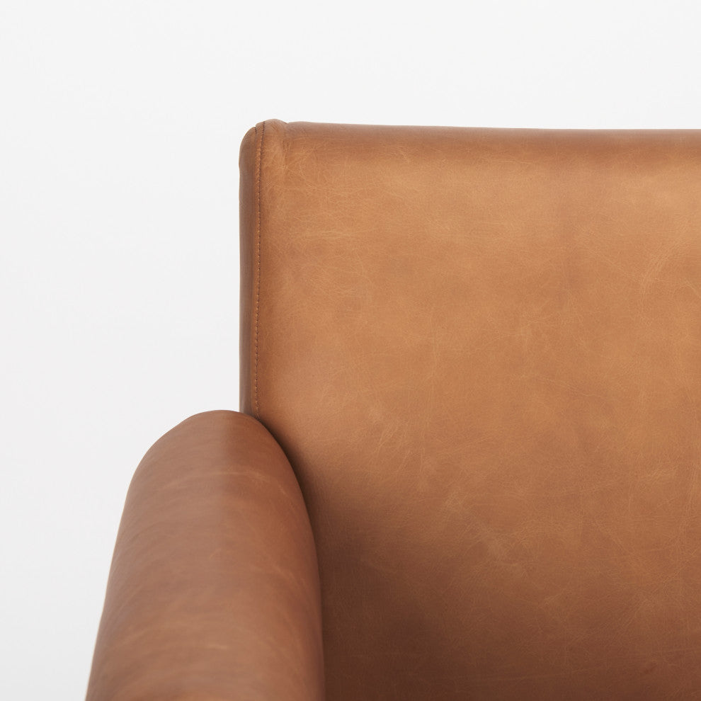 Ashton Medium Brown Genuine Leather w/ Natural Solid Wood Accent Chair