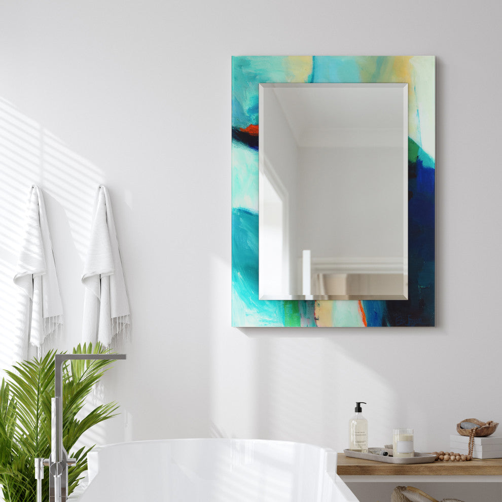 "Sky"Beveled Mirror on Printed Abstarct Tempered Art Glass, 40x30"