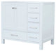 Ariel Cambridge 36" Single Sink Base Cabinet, White, Left Offset