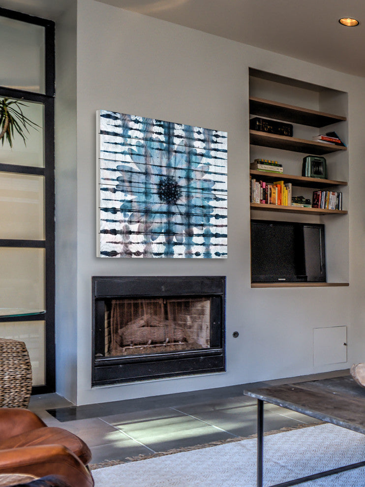 "Tie Dyed Flower" Print on White Wood, 32"x32"