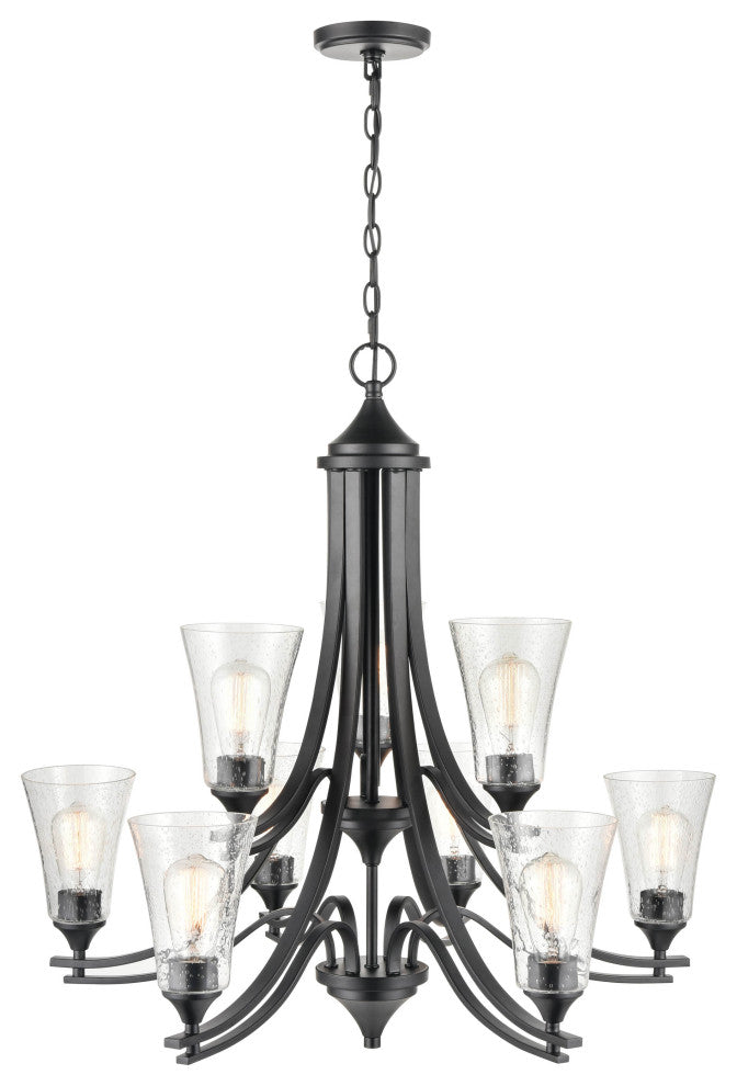 Natalie Collection 9 Light 32 in. Matte Black Chandelier