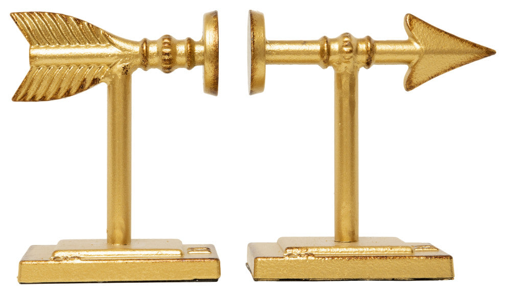 3.5" 2-Piece Cast Iron Arrow Bookend Set, Gold