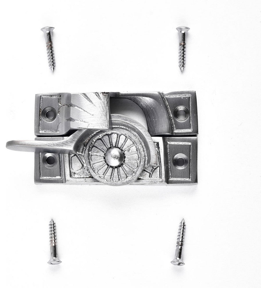 2 Piece Ornate Solid Brass Window Sash Lock Satin Chrome Renovators Supply