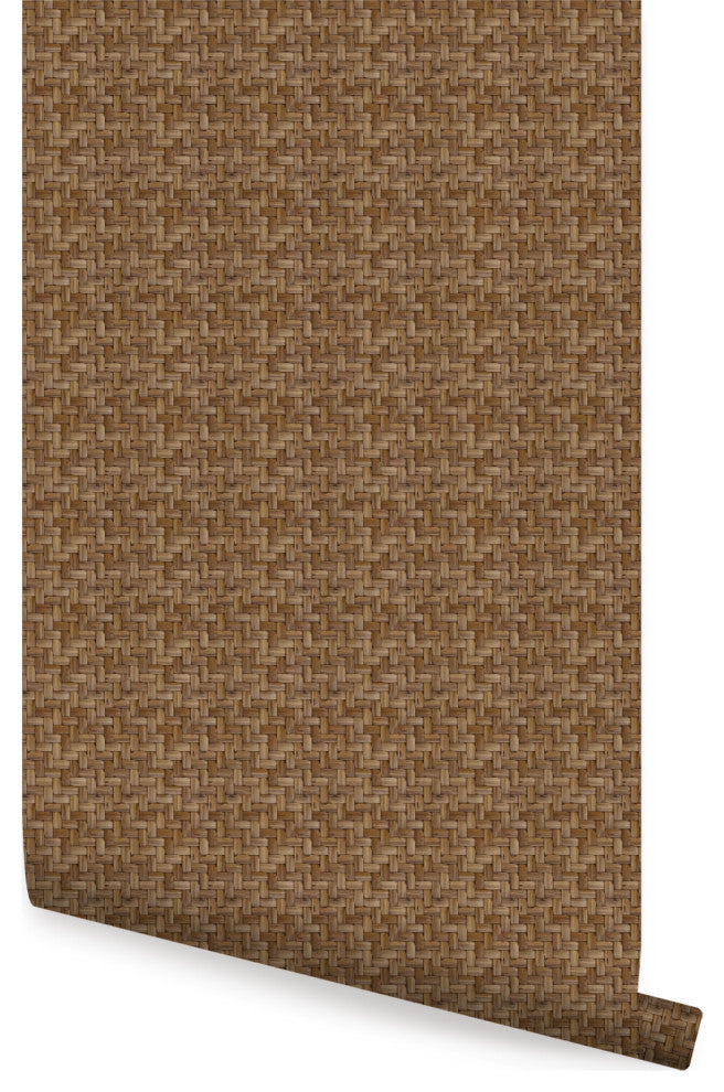 Wicker Weave Look Peel and Stick Vinyl Wallpaper, Brown, 24" X 60"