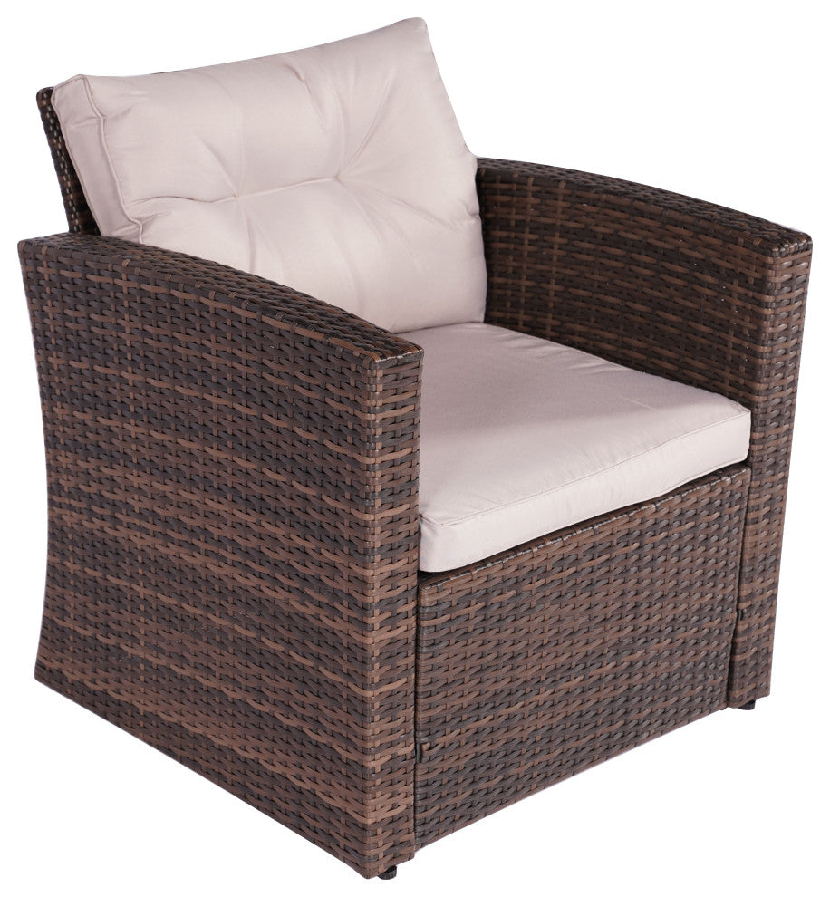 Patio 6-Piece Wicker Sofa Conversation Set With Cushions, Brown